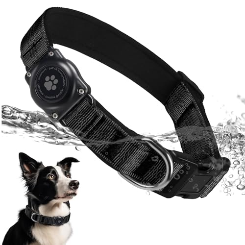 Upgraded AirTag Hundehalsband, IP68 Wasserdicht AirTag Hundehalsband Halter, Reflektierend, Ultra-Durable, Komfortabel Gepolstert, Heavy Duty Hundehalsbänder für Kleine Mittlere Große Hunde[Schwarz,M] von JIARUI