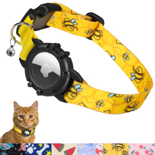Verbessertes AirTag-Katzenhalsband, Integriertes Tracker-Katzenhalsband von JIARUI mit Apple Air Tag-Halter und Glocke [Gelb], Sicherheits-Gummiband-Tracker-Katzenhalsbänder für Katzen und Welpen von JIARUI