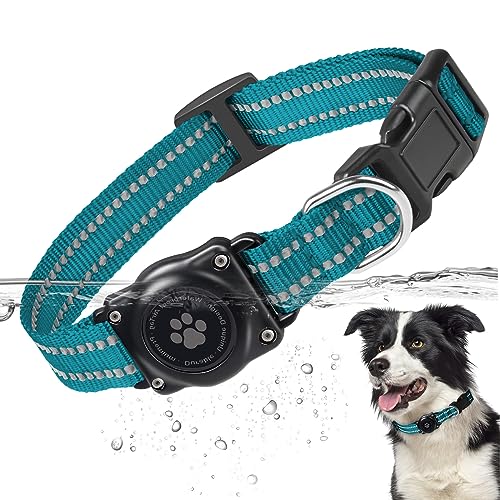 Airtag Hundehalsband, zu 100% wasserdichte Integrierte Apple AirTag Hundehalsbänder, Reflektierendes GPS Hundehalsband mit Hartem PC AirTag Halterungsgehäuse für Kleine, Mittlere & Große Hunde (Grün) von JIARUI