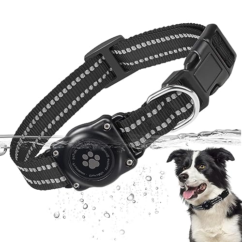 Airtag Hundehalsband, zu 100% wasserdichte Integrierte Apple AirTag Hundehalsbänder, Reflektierendes GPS Hundehalsband mit Hartem PC AirTag Halterungsgehäuse für Kleine & Große Hunde (Schwarz) von JIARUI