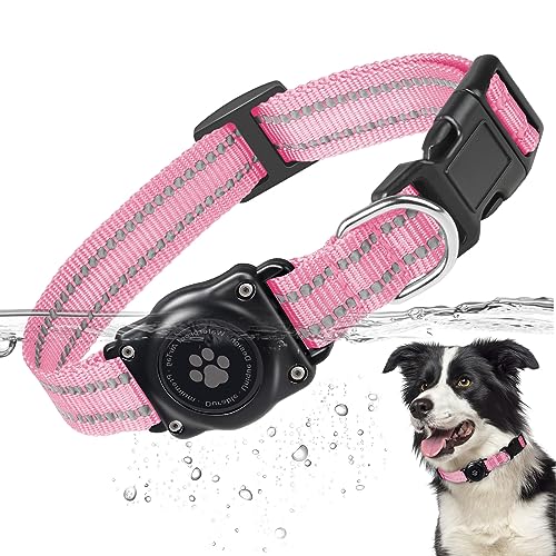 Wasserdichtes Airtag-Hundehalsband, Upgrade Apple Air Tag Hundehalsbandhalter, langlebig und verstellbar, reflektierend, große und robuste Jungen, Mädchen Hunde (Rosa) von JIARUI