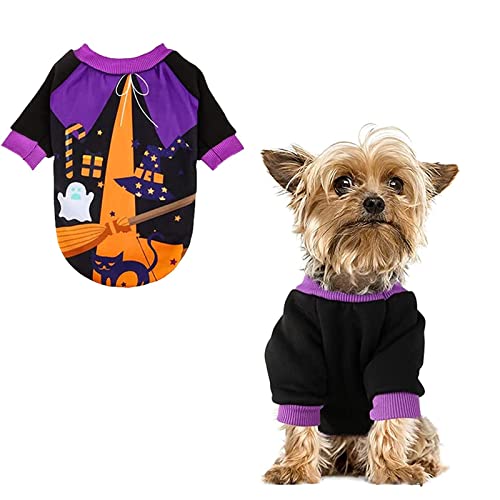 Halloween Hund Kleidung, Hexen Muster Halloween Haustier ​Kostüme,Halloween Hundekostüm,Welpen Katze Dress Up Kleidung, für kleine, mittelgroße Hunde von JIASHA