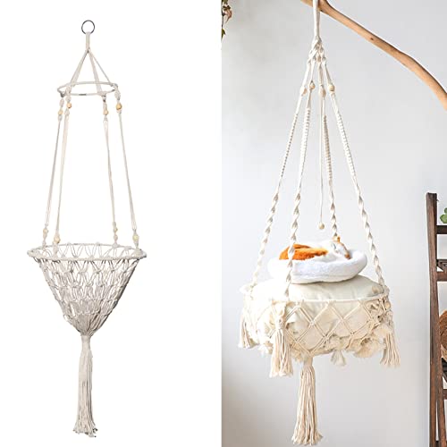 JIAWEIIY Boho Makramee Katze Hängematte Innenfenster Hängende Haustierbett mit Quaste zum Schlafen, Spielen, Klettern, Faulenzen, Haustierbedarf (L) von JIAWEIIY