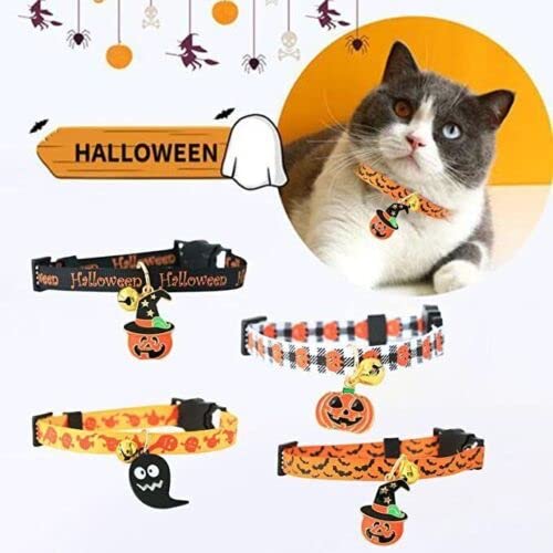 JIAWEIIY Halloween Haustier Halsband Katze Zubehör mit Glöckchen Kürbis Halsband mit Sicherheitsschnalle (L, B) von JIAWEIIY