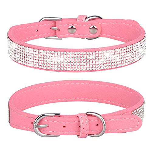 JIAWEIIY Haustierhalsband für Katzen, Haustiere, verstellbar, niedlich, schillernd, weich, Strass-Halsband (L, Rosa) von JIAWEIIY