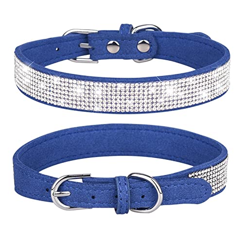 JIAWEIIY Haustierhalsband für Katzen, Haustiere, verstellbar, niedlich, schillernd, weich, Strass-Halsband (XL, Blau) von JIAWEIIY