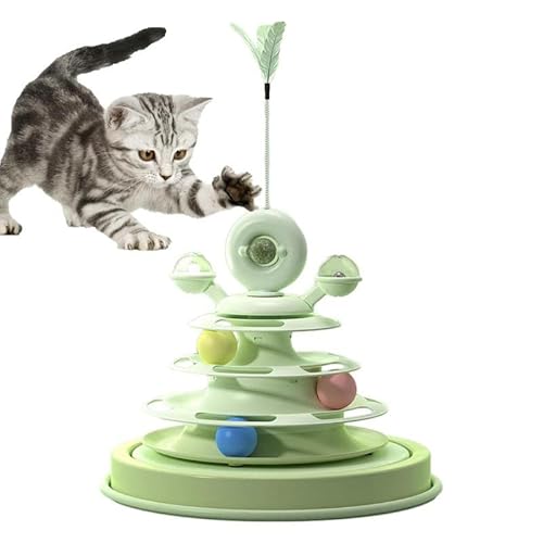 JIAWEIIY Katzen-Plattenspieler, 360 drehbar, Katzenspielzeug, Ballschiene, 3-stufig, drehbar, Windmühle, Katzenroller, Spielzeug mit Katzen-Teasers und Katzenminze (A) von JIAWEIIY