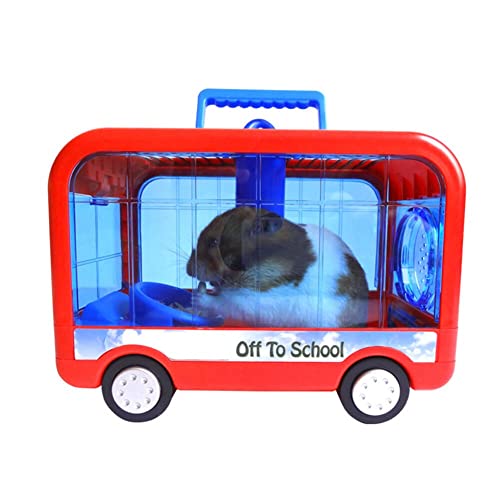 JIAWEIIY Tragbares Hamsterkäfig, Campusbus-Nest, niedlicher Hängematte, zum Mitnehmen von kleinen Haustieren, Hamster, Eichhörnchen, Meerschweinchen, Chinchillas (rot) von JIAWEIIY
