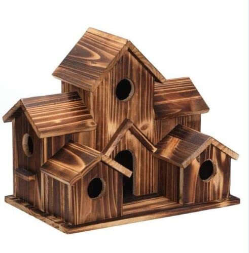 JIAWEIIY Vogelhäuschen aus Holz, zum Aufhängen, 6 Löcher, handgefertigt, natürliches Haus, Hof, Vogel (A) von JIAWEIIY