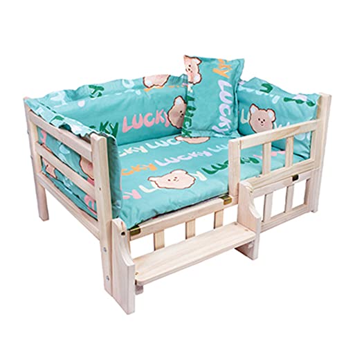 JIAYING Hundebetten Hundeplattform Bettständer Massivholz-Katzen-Bett-Holz-haustierbett, Erhöhte Hölzerne Hunde- / Katzenbett Feuchtigkeitsdichte Anti-Slip-Lounge, E(Size:M（75×50×40CM）,Color:Blue 3) von JIAYING