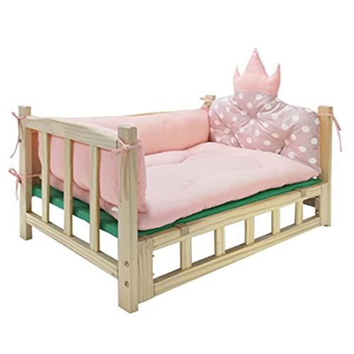 JIAYING Hundebetten Indoor Pet Bett Hund Betten Katze Betten Weiche Komfort Kennel, Feuchtigkeitsdichte Erhöhte Holzhund/Katzenbett, Mit Komfortablen Kissen Und Matr(Size:L（75×50×42CM）,Color:Pink 1) von JIAYING