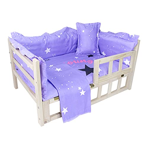 JIAYING Hundebetten Katze Betten Hundebetten Holz Haustier Bett Weiche Komfort Kennel, Feuchtigkeitsdichte Anti-rutsch-Lounge Erhöhte Holzhunde- / Katzenbett, Bequ(Size:S（50×40×40CM）,Color:Purple 2) von JIAYING