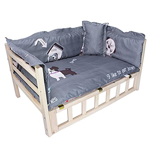 JIAYING Hundebetten Weiche Komfort Kennel Massivholz-katzen-bett-innen-haustierbett, Erhöhte Hölzerne Hunde- / Katzen-bett-dauerhaftes Haustierbett-wohnzimmer, Für Fam(Size:M（75×50×40CM）,Color:Gray 1) von JIAYING