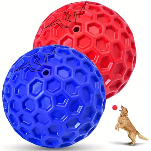JIDOWAHOSD Quietschende Hundebälle, unzerstörbares Hundespielzeug für aggressive Kauer, große / mittelgroße Rassen, interaktives Kauspielzeug aus Naturkautschuk, für Zahnreinigung, lindert Angst von JIDOWAHOSD