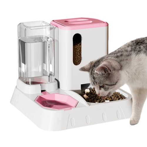 JIEBWCHA 2-in-1 Automatischer Futterspender Katze 30 X 30 X 26 cm Automatischer Katzenfutter Und Wasserspender Set Installation Und Demontage Einfach Rutschfestes Für Kleine Hunde, Welpen, Katzen von JIEBWCHA