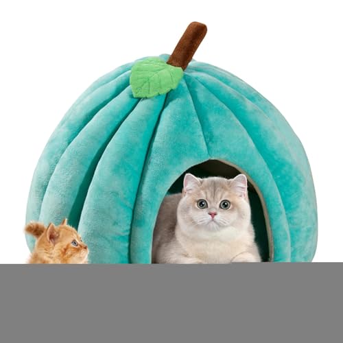 JIEBWCHA Haustierhöhlenbett,Kürbis-Katzenbett - Halloween Haustier Kätzchen Höhlenhaus Kürbisförmig | Weiches Haustierzeltbett, bequemes Haustierhöhlenbett für Hauskatzen und kleine Hunde von JIEBWCHA