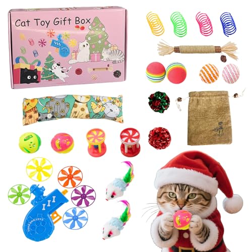JIEBWCHA Interaktives Katzenspielzeug - Interaktives Weihnachtsplüschtier-Set Für Kleine Katzen | Kratzfestes Trainingsspielzeug Für Kleine Mittlere Große Katzen von JIEBWCHA