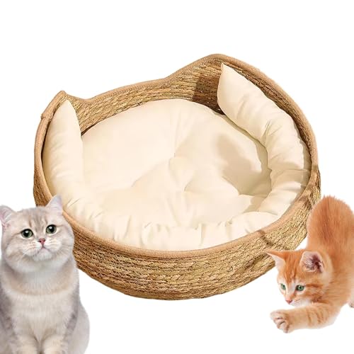 JIEBWCHA Katzenkorb - Baumwollseil Geflochtenes Katzenbett Mit Kissen Und Polster,Ganzjahres Komfort Weich Gemütliches Ruhemöbel | Für Katze Hund Welpen Alle Rassen von JIEBWCHA
