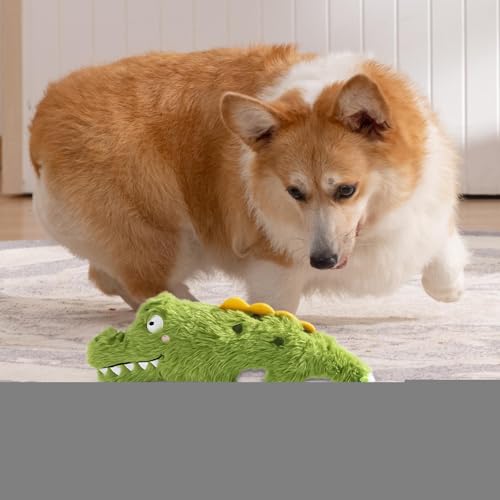 JIEBWCHA Plüsch Hundespielzeug - Hundespielzeug Mit Quietschfunktion Und Krokodil Design | Weicher Interaktiver Welpen Beißring Für Garten Draußen Drinnen Haus von JIEBWCHA
