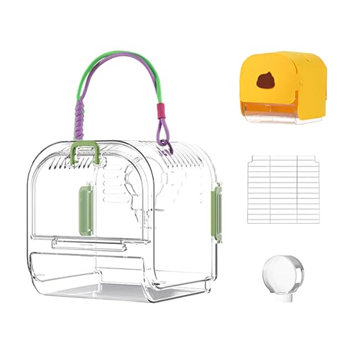JIEBWCHA Vogel-Tragerucksack, 18,3 x 18,3 x 17 cm, transparenter -Träger, atmungsaktiv, PET & Nylon & Metall, tragbarer faltbarer Käfig für mit Abdeckung, unterem Netz, Lebensmittelbox von JIEBWCHA