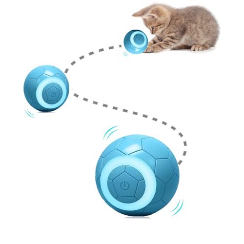 JIEYUCHU Katzenspielzeug Elektrisch, Spielzeug für Katzen, 360 Grad Selbstrollender Ball für Katzen mit LED Licht, USB Wiederaufladbarer Interaktives Spielzeug für Katzen und Hunde (Blau) von JIEYUCHU