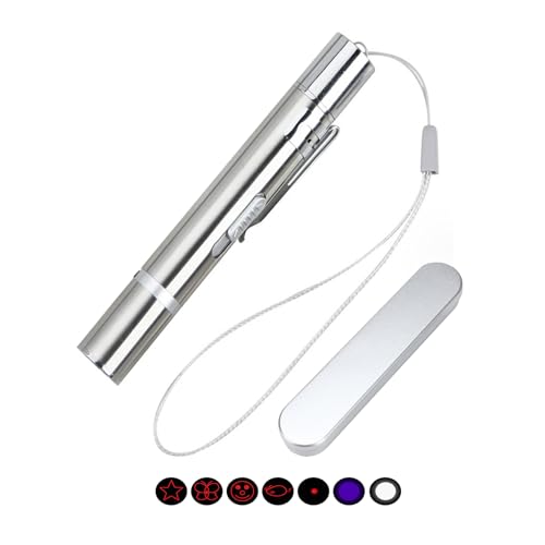 JIEYUCHU LED Interaktives Katzenspielzeug, Wiederaufladbar über USB 7 in 1und 5 Muster LED Pointer Interaktives Spielzeug Mit Box, Multimode Spielzeug für Kätzchen Welpen, Silber von JIEYUCHU