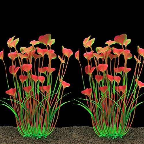 JIH Kunststoff-Pflanzen für Aquarium, hohe künstliche Pflanzen für Aquarium, Dekoration, 39,6 cm, 2 Stück (Pink) von JIH