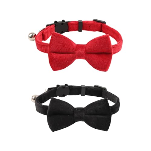 2 x Samt-Katzenhalsband, abnehmbare Schleife, Haustierhalsband, verstellbar, weich, niedlich, Kätzchenhalsband, einfarbig, Welpenhalsband, kleiner Hund, Hochzeitshalsband mit Glöckchen 2 x Samt-Katzenhalsband, abnehmbare Schleife, Haustierhalsband, verstellbar, weich, niedlich, Kätzchenhalsband, einfarbig, Welpenhalsband, kleiner Hund, Hochzeitshalsband mit Glöckchen von JIHUOO