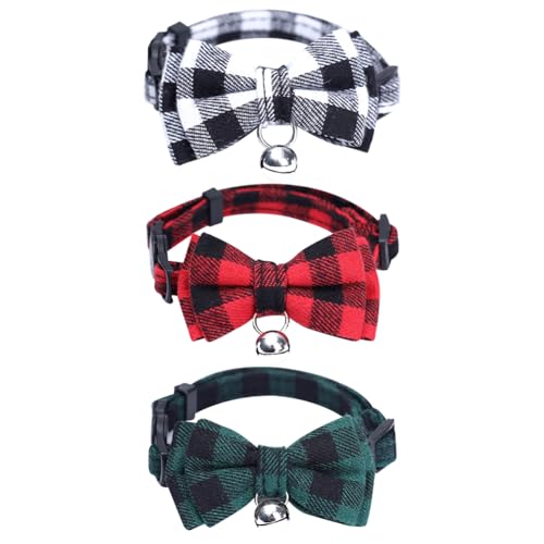 3 x Weihnachts-Halsbänder für Haustiere, mit Fliege, Katzenhalsband, verstellbar, abnehmbar, niedliches Hundehalsband mit Glöckchen 3 x Weihnachts-Halsbänder für Haustiere, mit Fliege, Katzenhalsband, verstellbar, abnehmbar, niedliches Hundehalsband mit Glöckchen von JIHUOO