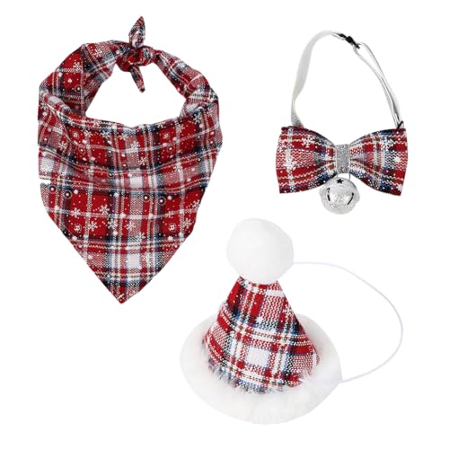 3 x Weihnachts-Hundehalstuch, mit Fliege, Weihnachtstuch, Dreiecks-Lätzchen, kariert, Hundeschal, Katze, Festival, Party, Weihnachtsmannmütze, Schneeflocke, Hundefliege, Halsband mit Glocke, 3 x Weihnachts-Hundehalstuch, mit Fliege, Weihnachtstuch, Dreiecks-Lätzchen, kariert, Hundeschal, Katze, Festival, Party, Weihnachtsmannmütze, Schneeflocke, Hundefliege, Halsband mit Glocke, von JIHUOO