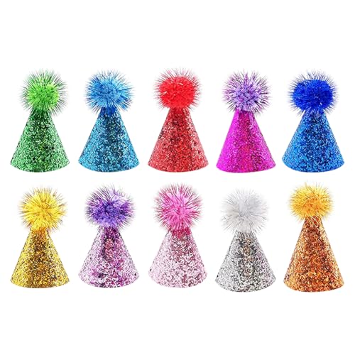 Geburtstagshüte für Welpen, Hunde, Kätzchen, Geburtstag, Party, Katze, Geburtstag, niedlich, Fellpflege-Zubehör mit verstellbaren Stirnbändern und Pompons, 10 Stück Geburtstagshüte für Welpen, Hunde, Kätzchen, Geburtstag, Party, Katze, Geburtstag, niedlich, Fellpflege-Zubehör mit verstellbaren Stirnbändern und Pompons, 10 Stück von JIHUOO