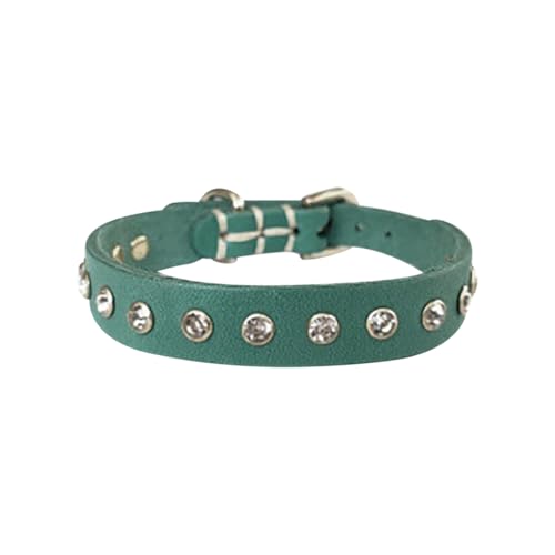 Hundehalsband aus Leder, mit Strasssteinen, verstellbar, Nieten, dekoratives Katzenhalsband, Haustierhalsband, Kätzchen-Halskette, Grün Hundehalsband aus Leder, mit Strasssteinen, verstellbar, Nieten, dekoratives Katzenhalsband, Haustierhalsband, Kätzchen-Halskette, Grün von JIHUOO