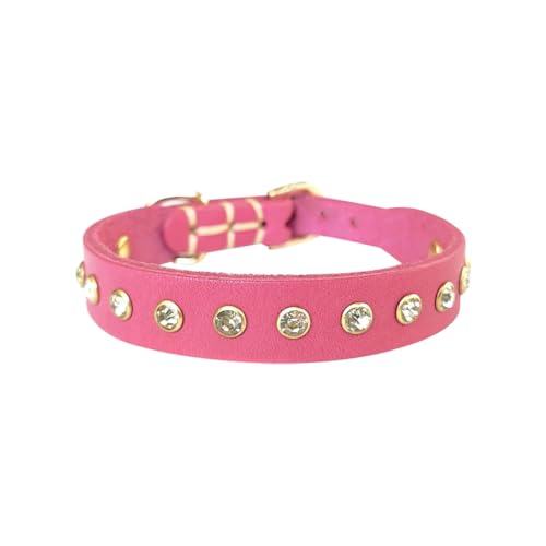 Hundehalsband aus Leder, mit Strasssteinen, verstellbar, Nieten, dekoratives Katzenhalsband, Haustierhalsband, Kätzchen-Halskette, Hot Pink Hundehalsband aus Leder, mit Strasssteinen, verstellbar, Nieten, dekoratives Katzenhalsband, Haustierhalsband, Kätzchen-Halskette, Hot Pink von JIHUOO
