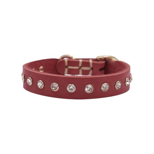 Hundehalsband aus Leder, mit Strasssteinen, verstellbar, Nieten, dekoratives Katzenhalsband, Haustierhalsband, Kätzchen-Halskette, Rot Hundehalsband aus Leder, mit Strasssteinen, verstellbar, Nieten, dekoratives Katzenhalsband, Haustierhalsband, Kätzchen-Halskette, Rot von JIHUOO