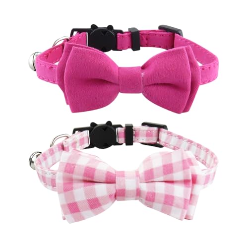 Hundehalsband mit Fliege und Glöckchen, verstellbare Fliege, Katzenhalsband, einfarbig, kariert, für weibliche Welpen, niedliches kleines Hundehalsband mit abnehmbarer Schleife, Rosa, 2 Stück Hundehalsband mit Fliege und Glöckchen, verstellbare Fliege, Katzenhalsband, einfarbig, kariert, für weibliche Welpen, niedliches kleines Hundehalsband mit abnehmbarer Schleife, Rosa, 2 Stück von JIHUOO