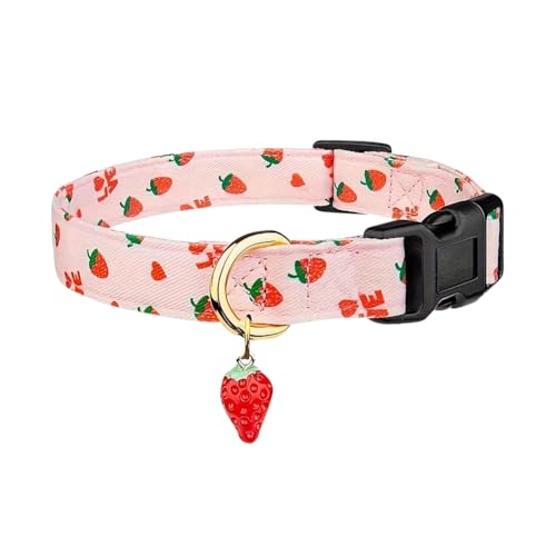 JIHUOO Erdbeer-Welpenhalsband, niedlich, rosa, verstellbares Hundehalsband, Obstmuster, Katzenhalsband, Halskette, weiches Kätzchen-Halsband, Schmuck mit Anhänger, für Mädchen, Hündinnen, Größe M JIHUOO Erdbeer-Welpenhalsband, niedlich, rosa, verstellbares Hundehalsband, Obstmuster, Katzenhalsband, Halskette, weiches Kätzchen-Halsband, Schmuck mit Anhänger, für Mädchen, Hündinnen, Größe M von JIHUOO