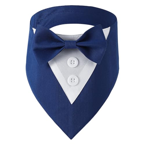 JIHUOO Hundehalstuch, formelles Smoking-Bandana, Hochzeit, Jahrestag, Dreieck, Haustier-Schal, verstellbares Hunde-Lätzchen, Geburtstagskostüm für kleine, mittelgroße und große Hunde, Blau JIHUOO Hundehalstuch, formelles Smoking-Bandana, Hochzeit, Jahrestag, Dreieck, Haustier-Schal, verstellbares Hunde-Lätzchen, Geburtstagskostüm für kleine, mittelgroße und große Hunde, Blau von JIHUOO