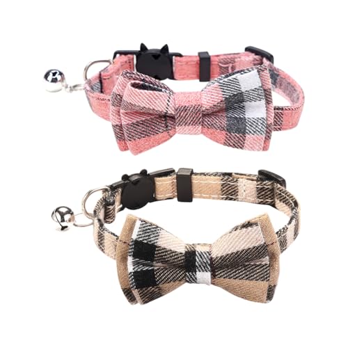 Katzenhalsband, kariert, mit Schleife, verstellbar, niedlich, weich, für Welpen, Kätzchen, Hochzeit, kleines Haustier, dekoratives Halsband mit Glöckchen, 2 Stück Katzenhalsband, kariert, mit Schleife, verstellbar, niedlich, weich, für Welpen, Kätzchen, Hochzeit, kleines Haustier, dekoratives Halsband mit Glöckchen, 2 Stück von JIHUOO
