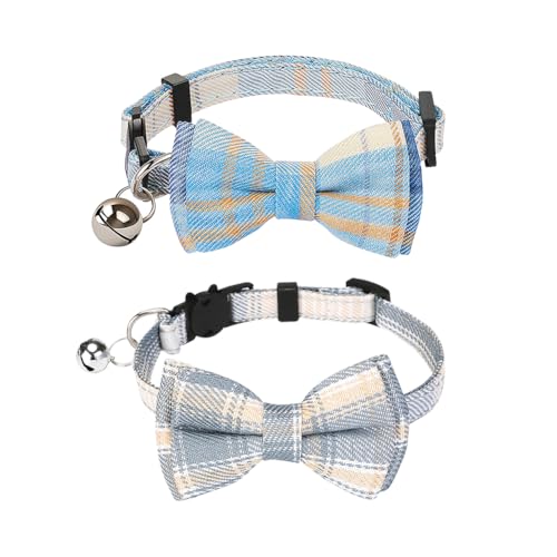 Katzenhalsband, kariert, weich, verstellbar, niedliches Welpenhalsband, Haustier-Fliege, Halsband, Hundehalsband mit Glöckchen, 2 Stück Katzenhalsband, kariert, weich, verstellbar, niedliches Welpenhalsband, Haustier-Fliege, Halsband, Hundehalsband mit Glöckchen, 2 Stück von JIHUOO