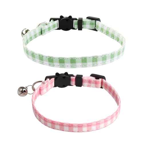 Katzenhalsband, niedliches Breakaway-Hundehalsband, klein, verstellbar, weich, Kätzchen-Halsband, stilvolle Katzenhalsbänder, modische Hundehalsbänder mit Kunststoffschnalle und Glöckchen, 2 Stück von JIHUOO