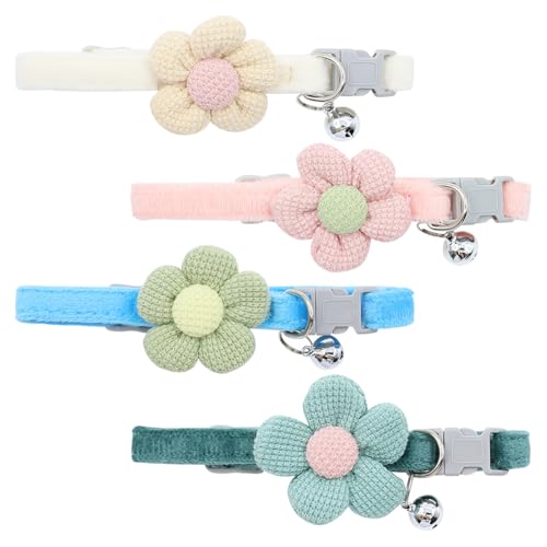 Katzenhalsband mit Blumenmuster, 4 Stück, ausgefallenes Katzenhalsband, Frühlingshalsband für Hunde und Katzen, verstellbar, für kleine Kätzchen, Identifikationshalsbänder mit Glöckchen, für Mädchen Katzenhalsband mit Blumenmuster, 4 Stück, ausgefallenes Katzenhalsband, Frühlingshalsband für Hunde und Katzen, verstellbar, für kleine Kätzchen, Identifikationshalsbänder mit Glöckchen, für Mädchen von JIHUOO