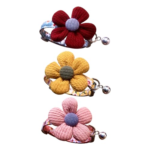Katzenhalsband mit Blumenmuster, mit Glöckchen, Strass, verstellbar, niedlich, dekoratives Hundehalsband, für Welpen, Hunde, Hochzeit, Haustierhalsband, 3 Stück Katzenhalsband mit Blumenmuster, mit Glöckchen, Strass, verstellbar, niedlich, dekoratives Hundehalsband, für Welpen, Hunde, Hochzeit, Haustierhalsband, 3 Stück von JIHUOO