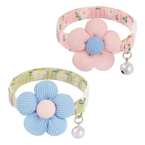 Katzenhalsband mit Blumenmuster, niedliches Blumenmuster, für Welpen, verstellbare Stoff-Hundehalsbänder, ausgefallene Katzenhalsbänder, Valentinstag, Haustierhalsbänder mit Glöckchen und Katzenhalsband mit Blumenmuster, niedliches Blumenmuster, für Welpen, verstellbare Stoff-Hundehalsbänder, ausgefallene Katzenhalsbänder, Valentinstag, Haustierhalsbänder mit Glöckchen und von JIHUOO