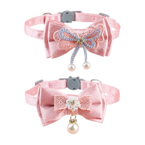 Katzenhalsband mit Perlen, Rosa Phinestone, Fliege, Katzenhalsband, Fliege, weibliche Katzenhalsbänder mit glitzernden kleinen Hundehalsbändern, ausgefallene Welpenhalsbänder, Schnellverschluss von JIHUOO