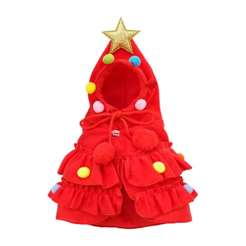 Weihnachtlicher Umhang für kleine Haustiere, Winterumhang, niedlicher kleiner Hundeumhang, Weihnachtsbaum, Hundekostüm, Kätzchen-Kostüm, Outfit, Katzen-Weihnachtsmann-Anzug mit Hut, Stern und Pompons, von JIHUOO