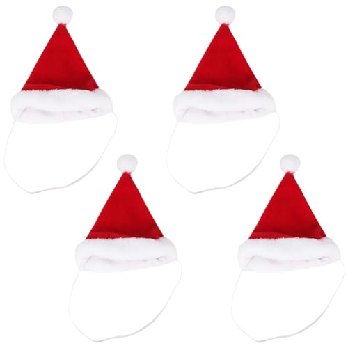 Weihnachtsmützen für Haustiere, für Katzen, für kleine Welpen, Weihnachtsmannmützen, Kätzchen, Weihnachtsmannmützen, Haustierkostüm, Hüte mit verstellbarem Gummiband, 4 Stück Weihnachtsmützen für Haustiere, für Katzen, für kleine Welpen, Weihnachtsmannmützen, Kätzchen, Weihnachtsmannmützen, Haustierkostüm, Hüte mit verstellbarem Gummiband, 4 Stück von JIHUOO
