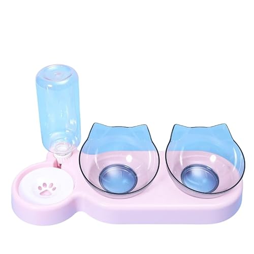 3-in-1 Katzenfutter Schüssel und Wasserschüssel Set, Katzenfutter Schüssel 3-in-1 Set, Haustier Doppel Katzenfutter Schüssel mit Wasserspender, Katze und Hund Futterschüssel und Wasserschüssel (Pink) von JIIENO