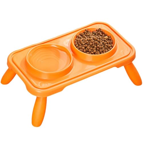 Erhöhte Katzennäpfe für Katzen und kleine Hunde, erhöhte Katzen-Futternäpfe mit Ständer, Anti-Erbrochenes Katzenfutter und Wassernäpfe, rutschfeste Katzenfutterschalen (Orange) von JIIENO