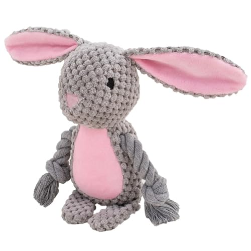 JIIENO Hundespielzeug, Hund Quietschspielzeug mit Knitterpapier, Plüschtier Hund Plüsch Kauspielzeug, Baumwollseil interaktives Spielzeug für Welpen, kleine, mittlere Hunde (Grauer Hase) von JIIENO