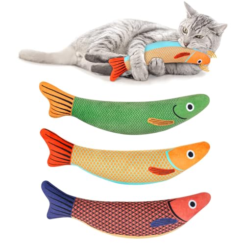 JIIENO Spielzeug mit Katzenminze, 3 Stück Fische Simulation Waschbares Katzen Spielzeug, Plüsch Katzenspielzeug mit Glocke im Inneren, Plüsch-Cartoon-Kätzchen, Zahnen, Interactive Cat Toy JIIENO Spielzeug mit Katzenminze, 3 Stück Fische Simulation Waschbares Katzen Spielzeug, Plüsch Katzenspielzeug mit Glocke im Inneren, Plüsch-Cartoon-Kätzchen, Zahnen, Interactive Cat Toy von JIIENO
